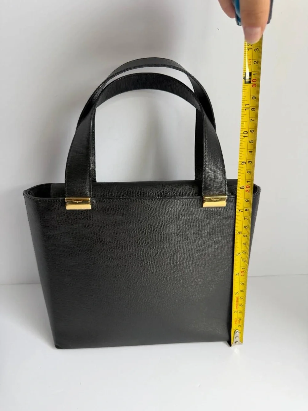 Salvatore Ferragamo Structured Black Leather Handbag